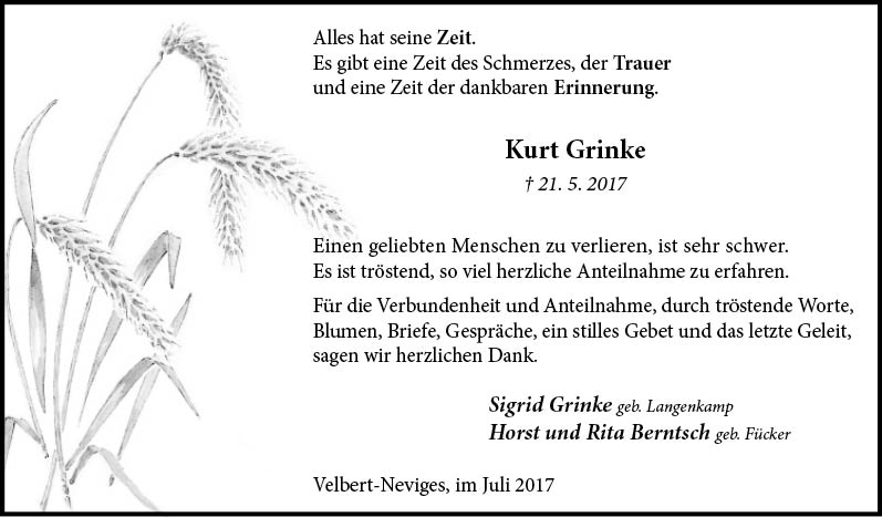 Kurt Grinke (Danksagung)
