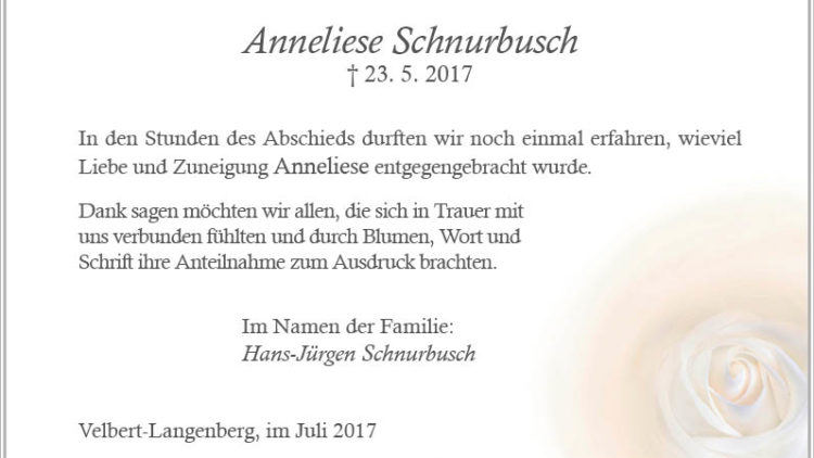 Anneliese Schnurbusch (Danksagung)