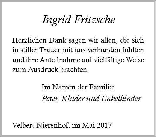 Ingrid Fritzsche (Danksagung)