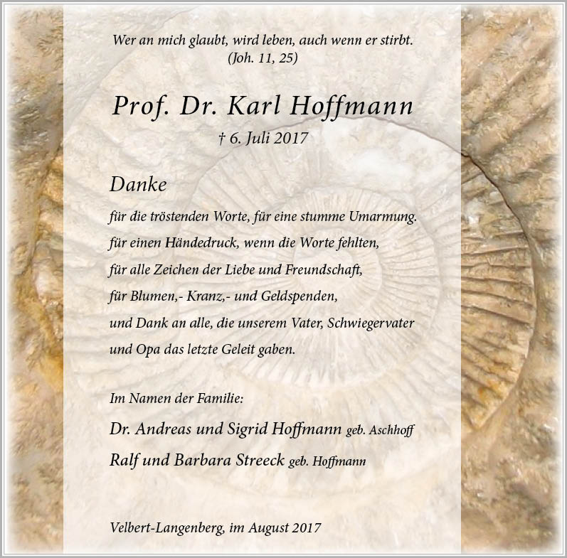 Prof. Dr. Karl Hoffmann (Danksagung)