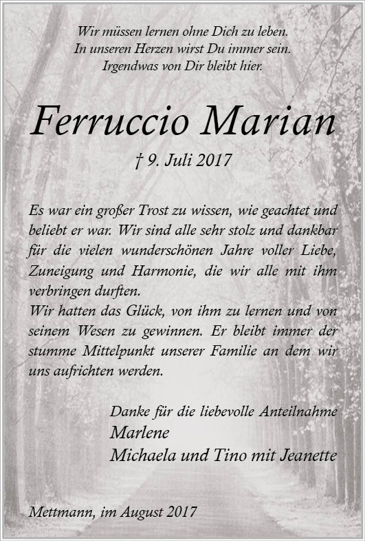 Ferruccio Marian (Danksagung)