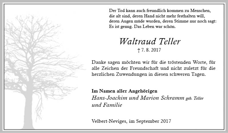 Waltraud Teller (Danksagung)