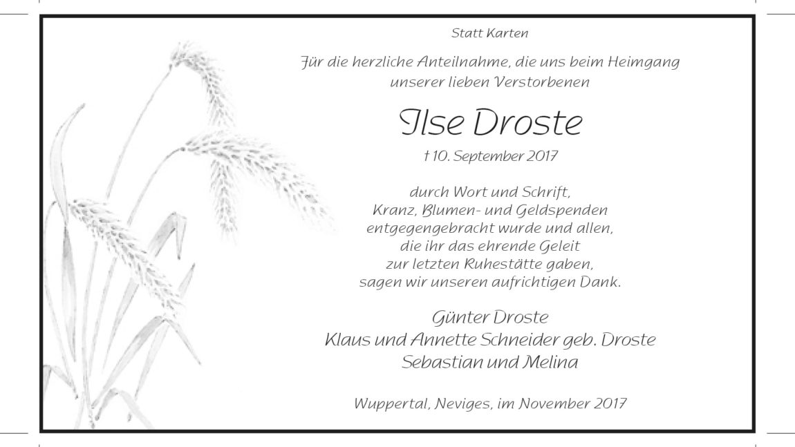 Ilse Droste (Danksagung)