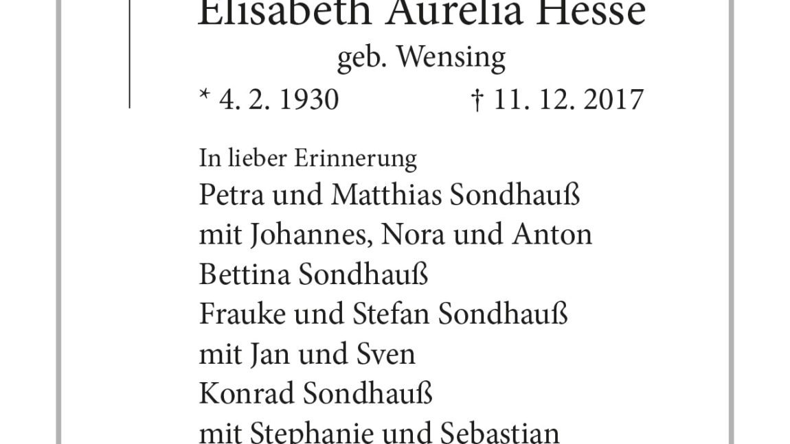 Hildegard (Hilla) Elisabeth Aurelia Hesse