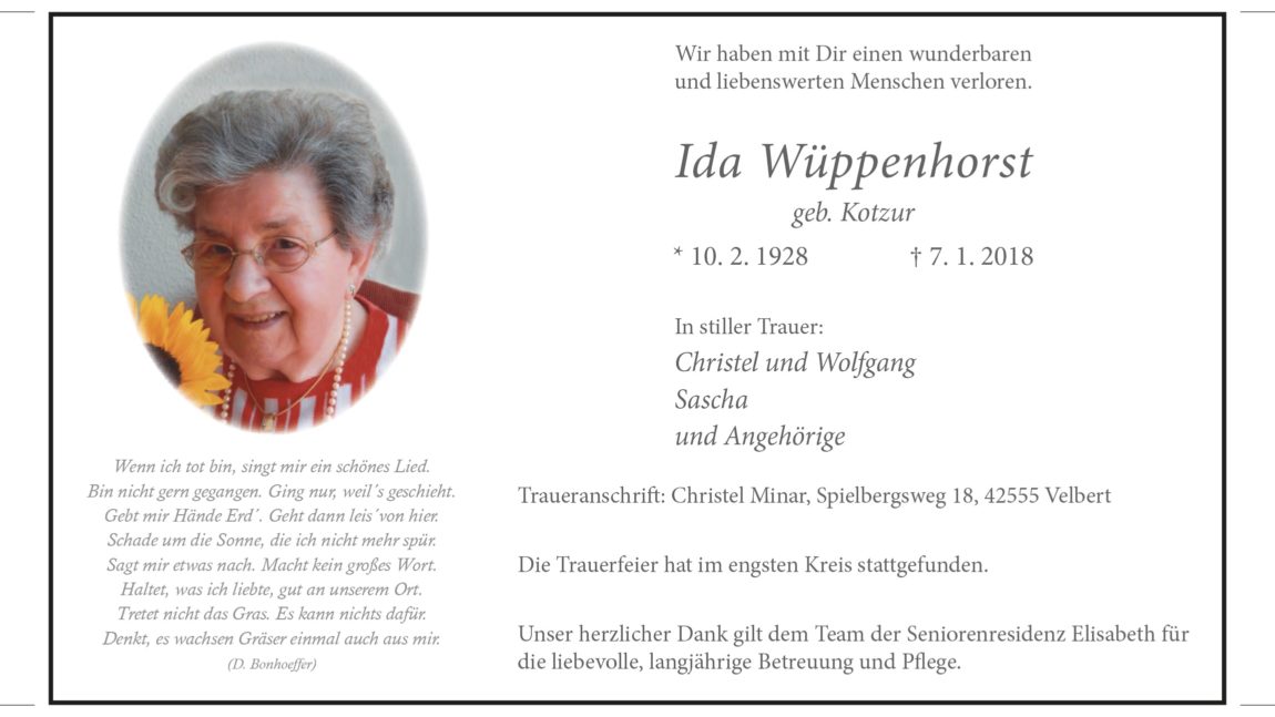 Ida Wüppenhorst † 7. 1. 2018