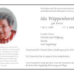 Ida Wüppenhorst † 7. 1. 2018