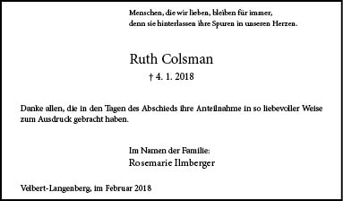 Ruth Colsman -Danksagung-