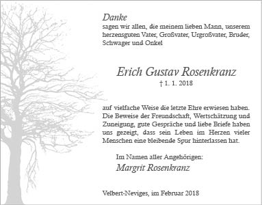 Erich Gustav Rosenkranz -Danksagung-