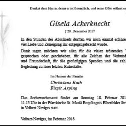Gisela Ackerknecht -Danksagung-