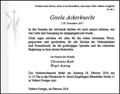 Gisela Ackerknecht -Danksagung-