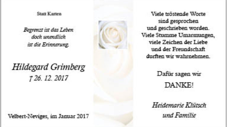 Hildegard Grimberg -Danksagung-