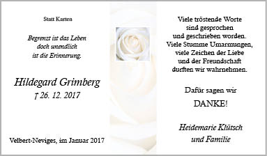 Hildegard Grimberg -Danksagung-