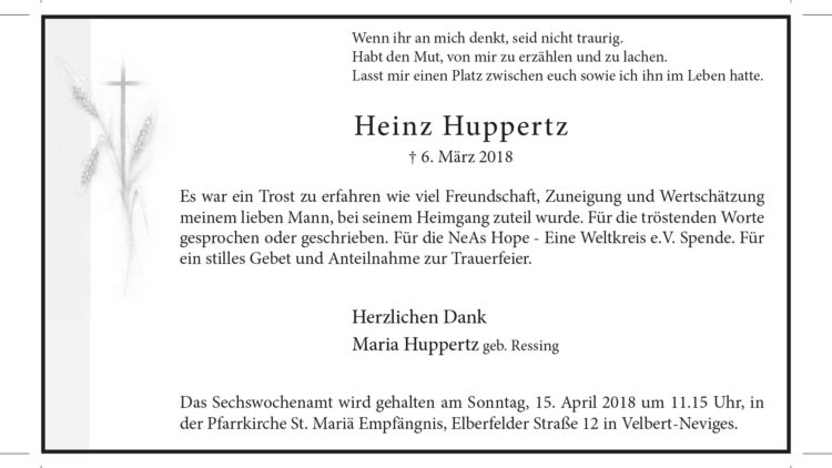 Heinz Huppertz (Danksagung)