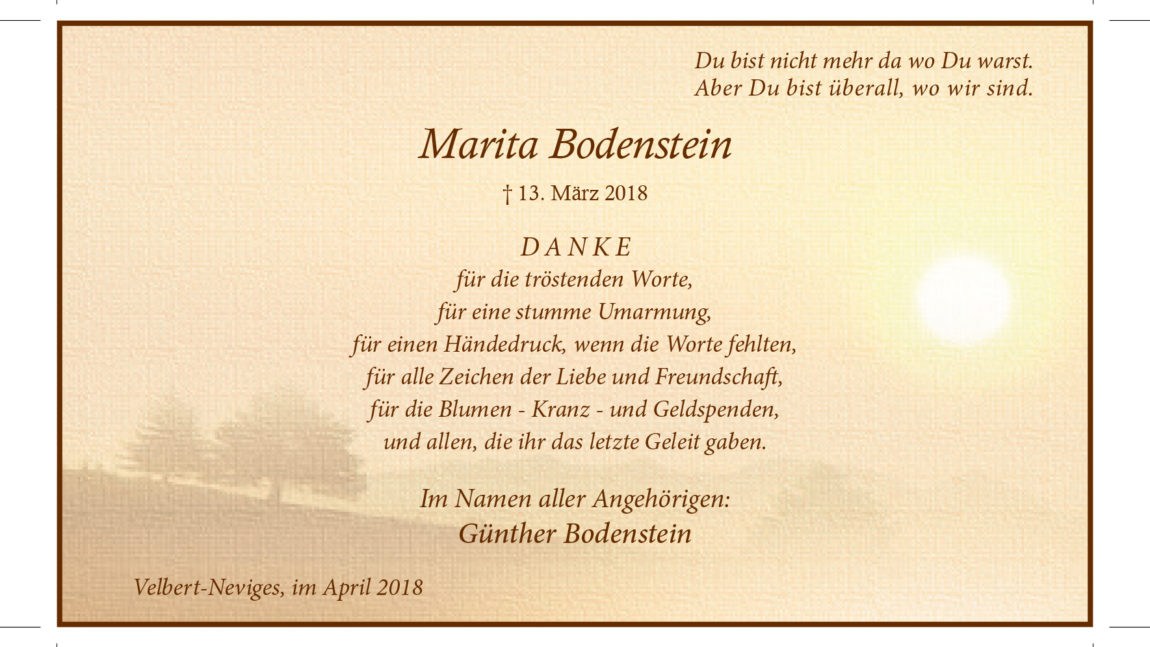 Marita Bodenstein (Danksagung)