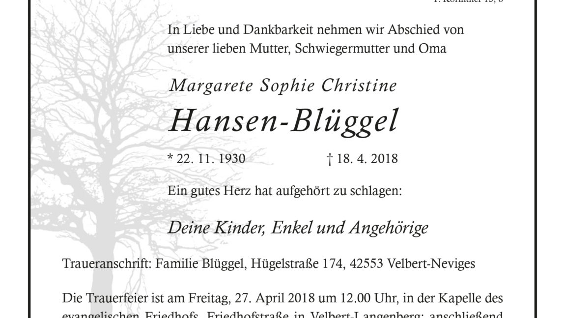 Margarete Sophie Christine Hansen-Blüggel