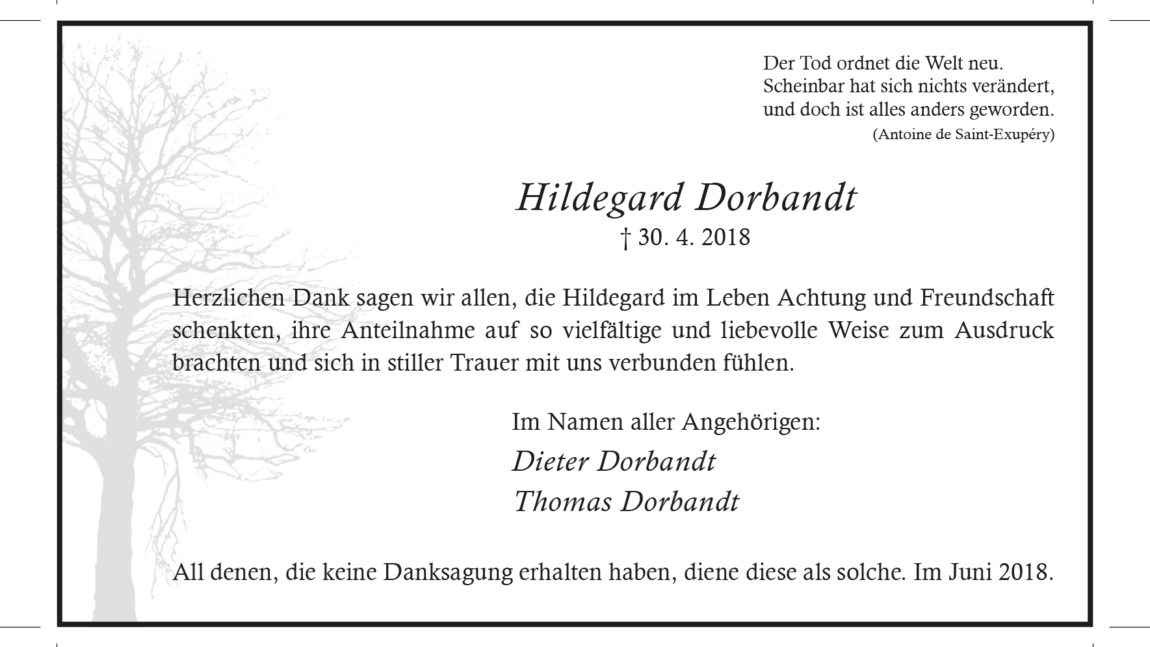 Hildegard Dorbandt -Danksagung-