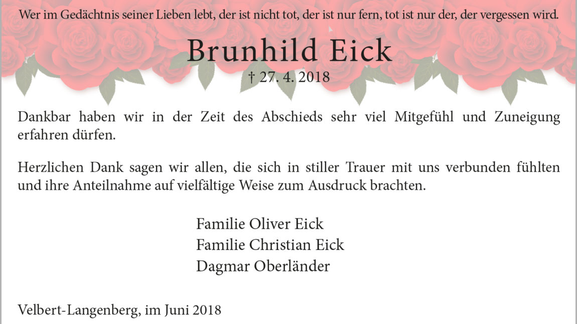 Brunhild Eick -Danksagung-