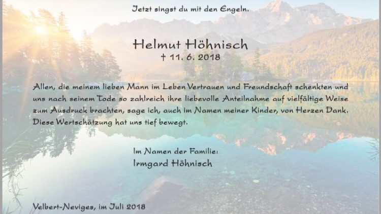 Helmut Höhnisch -Danksagung-