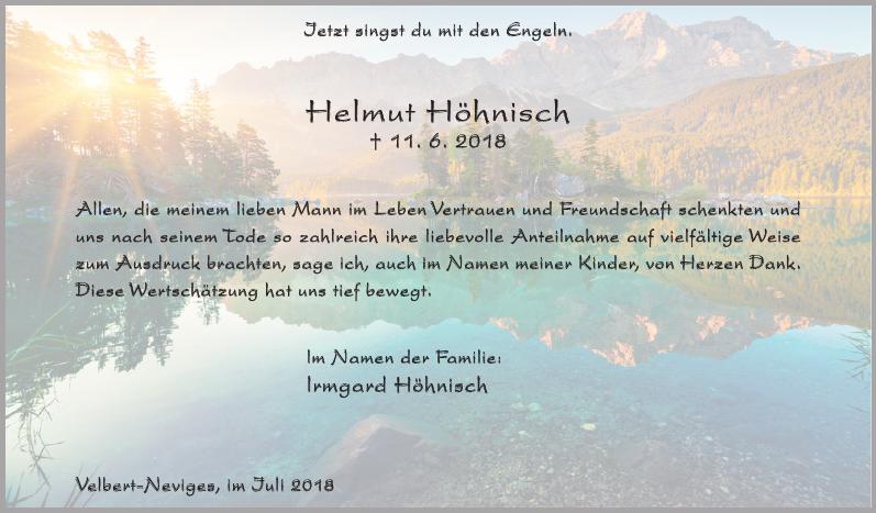 Helmut Höhnisch -Danksagung-