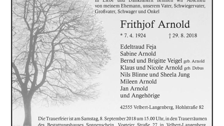 Frithjof Arnold † 29. 8. 2018