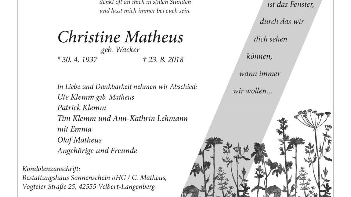 Christine Matheus †23. 8. 2018