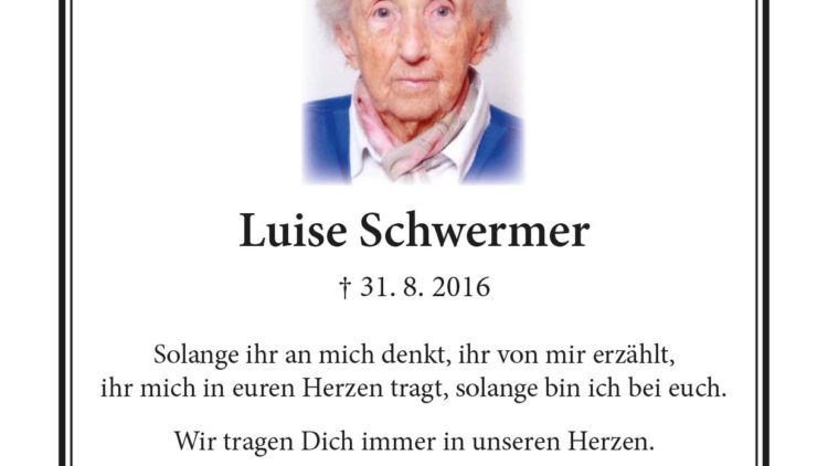 Luise Schwermer -2. Jahresgedächtnis-