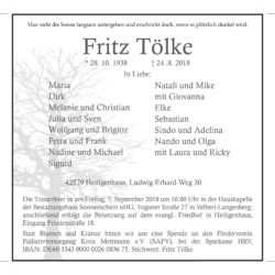 Fritz Tölke † 24. 8. 2018