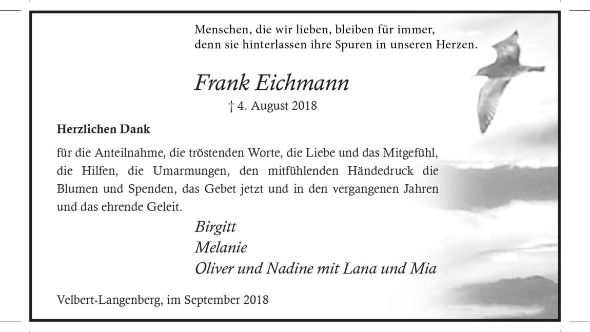 Frank Eichmann „Danksagung“