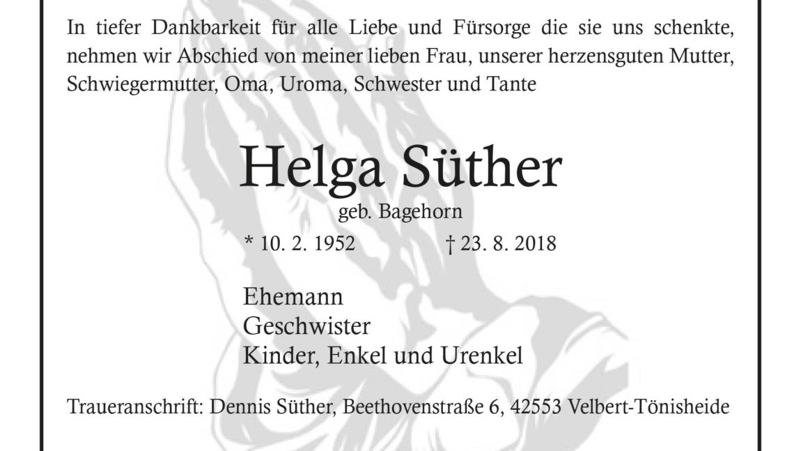 Helga Süther † 23. 8. 2018