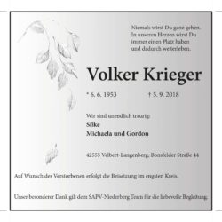 Volker Krieger † 5. 9. 2018