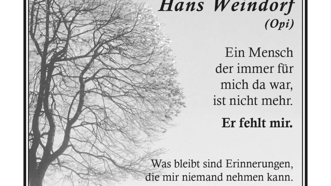 Hans Weindorf (Opi) † 9. 9. 2018