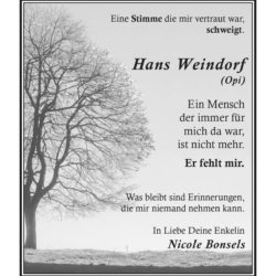 Hans Weindorf (Opi) † 9. 9. 2018