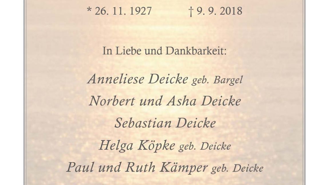 Helmut Deicke † 9. 9. 2018