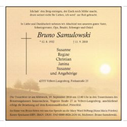 Bruno Samulowski † 11. 9. 2018