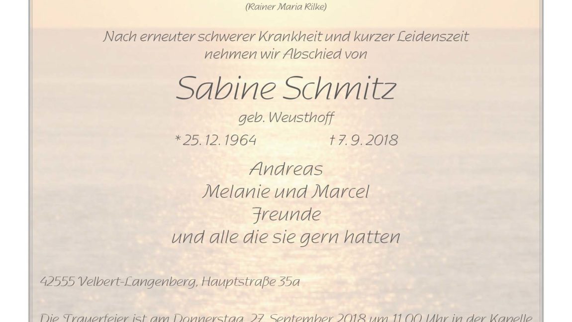 Sabine Schmitz † 7. 9. 2018