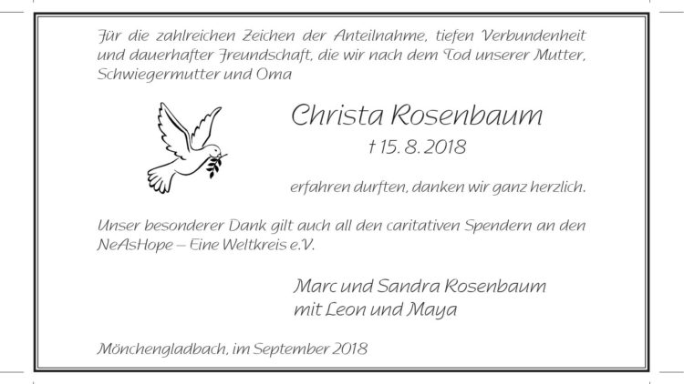 Christa Rosenbaum -Danksagung-