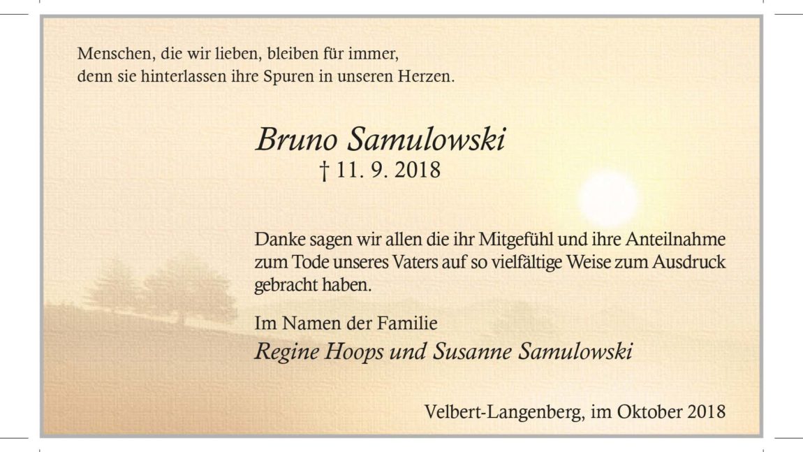 Bruno Samulowski -Danksagung-