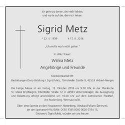 Sigrid Metz † 15. 9. 2018