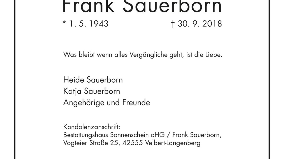 Frank Sauerborn † 30. 9. 2018