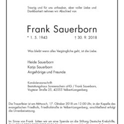 Frank Sauerborn † 30. 9. 2018