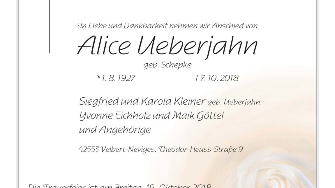Alice Ueberjahn † 7. 10. 2018