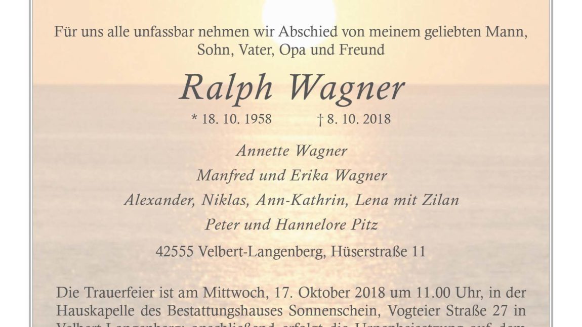 Ralph Wagner † 8. 10. 2018