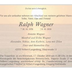 Ralph Wagner † 8. 10. 2018
