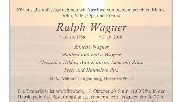 Ralph Wagner † 8. 10. 2018