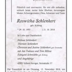 Roswitha Schlenkert † 21. 10. 2018