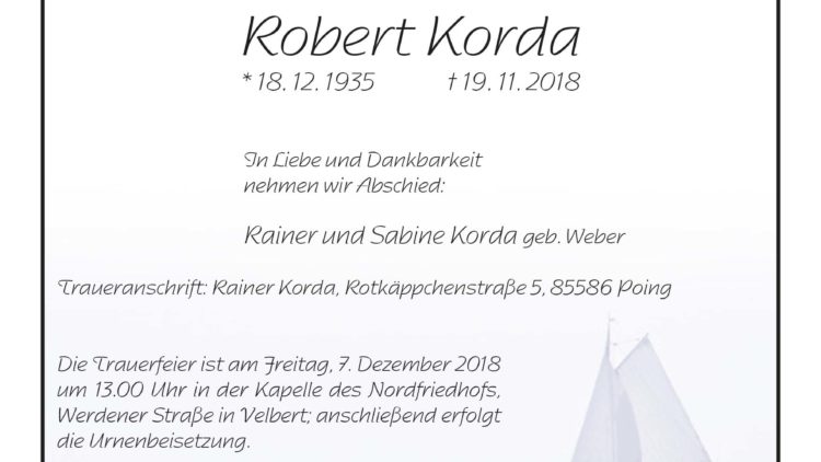 Robert Korda † 19. 11. 2018