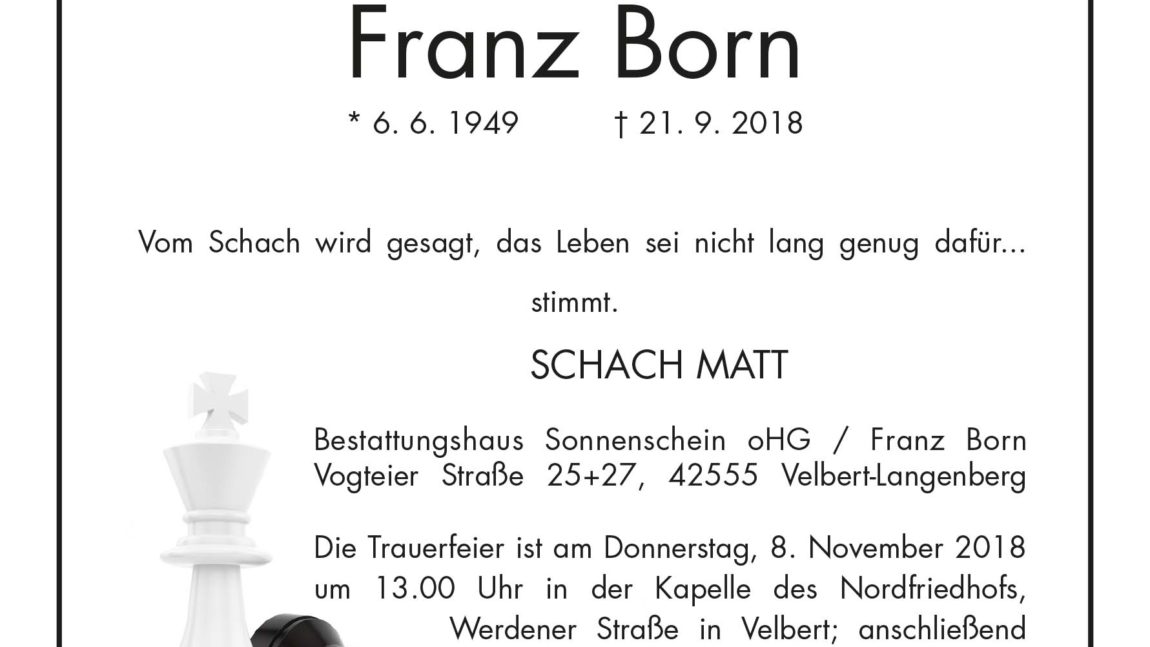 Franz Born † 21. 9. 2018