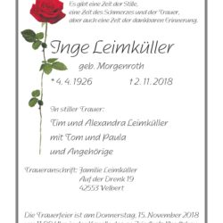 Inge Leimküller † 2. 11. 2018