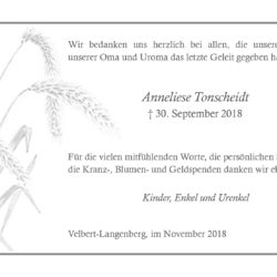 Anneliese Tonscheidt -Danksagung-