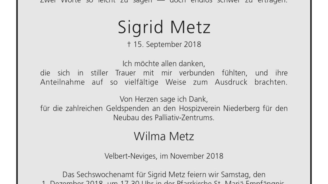 Sigrid Metz -Danksagung-
